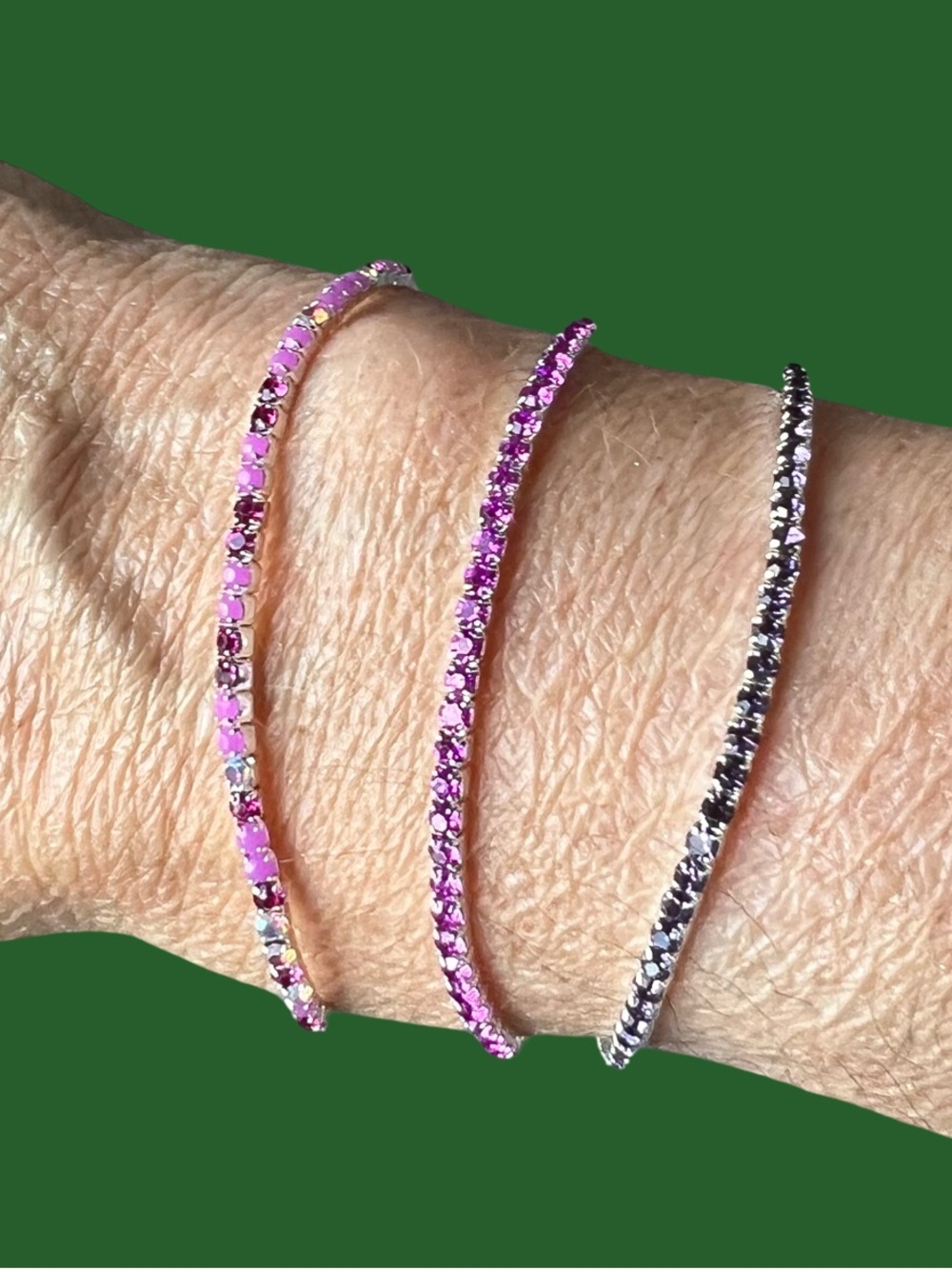 Sparkling Multi-Color Tennis Bracelet Set - Pink, Purple, Black - Picture 5 of 6
